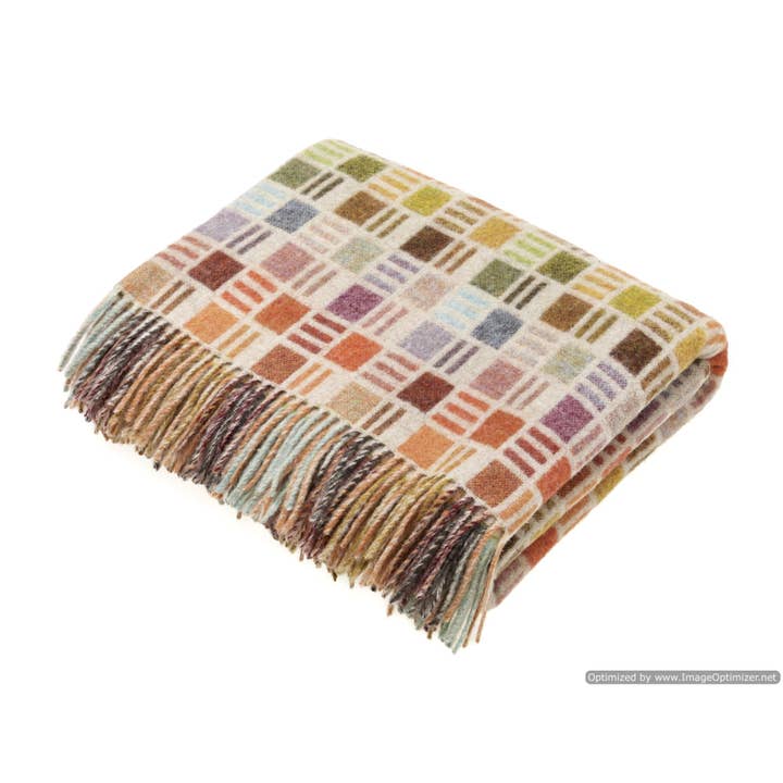 Bronte Moon - Wholesale Throw Blanket - Merino Lambswool Throw Blanket - Ribbon Multi-Beige - Made in England,