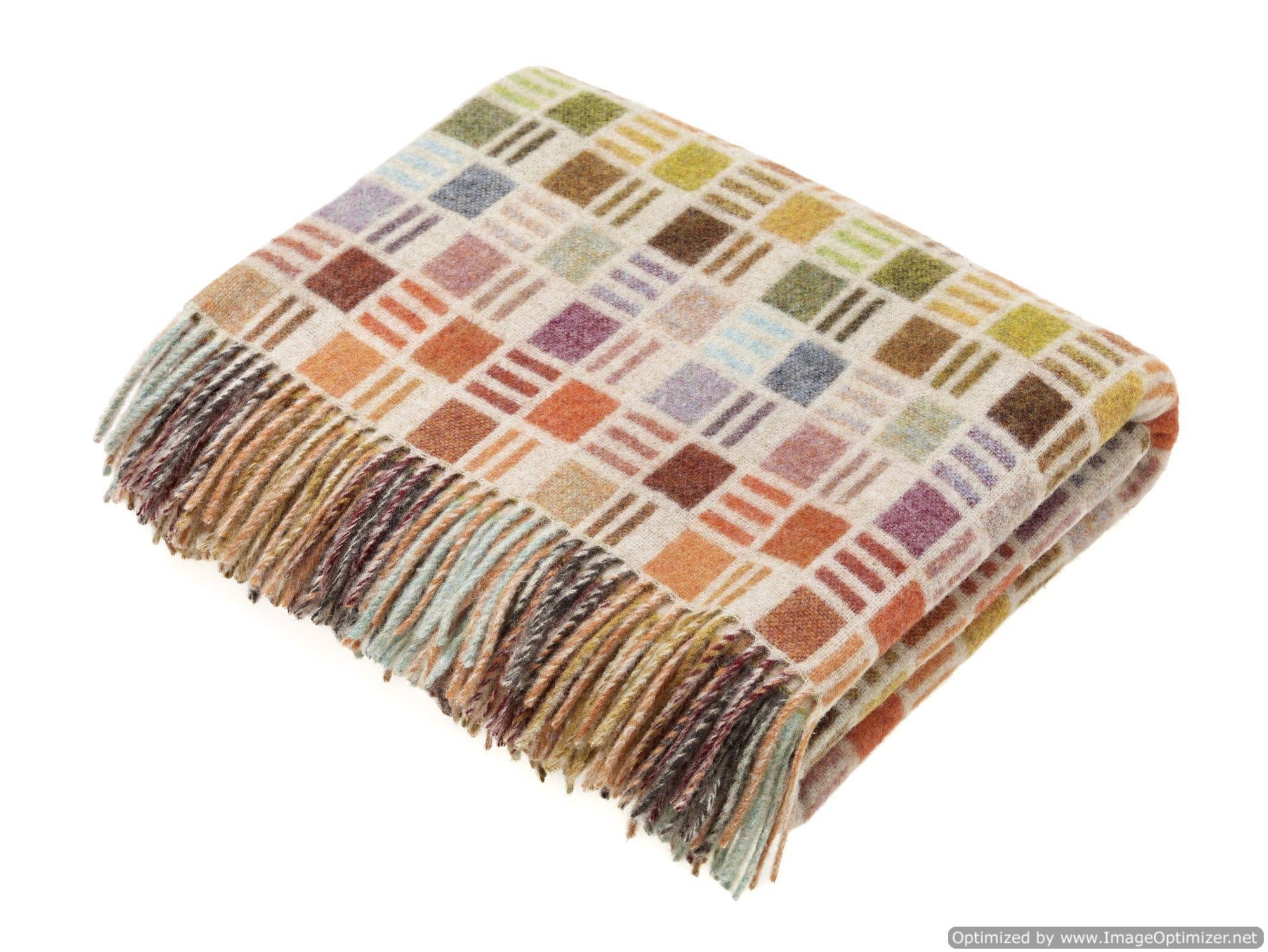 Bronte Moon - Wholesale Throw Blanket - Merino Lambswool Throw Blanket - Ribbon Multi-Beige - Made in England,