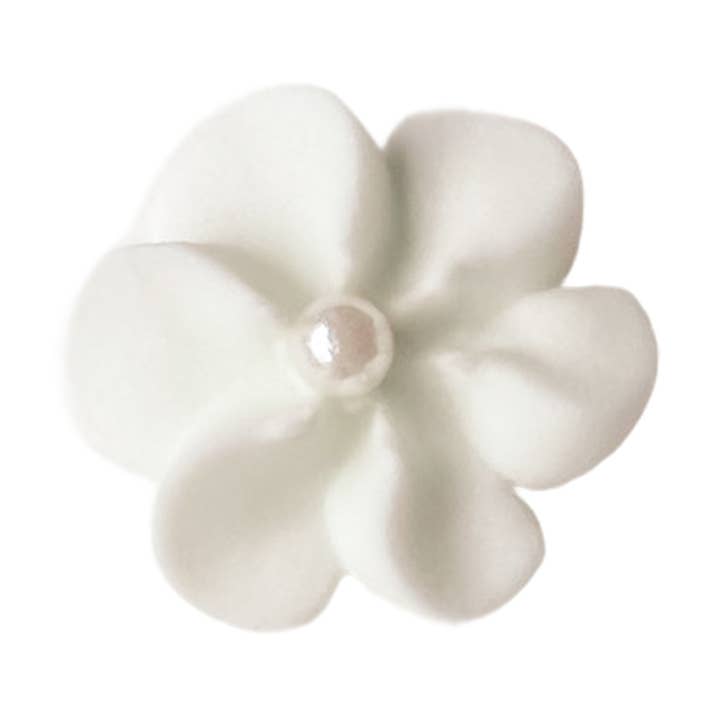 White Royal Icing Drop Flowers with Pearl Centers for wholesale by Global Sugar Art