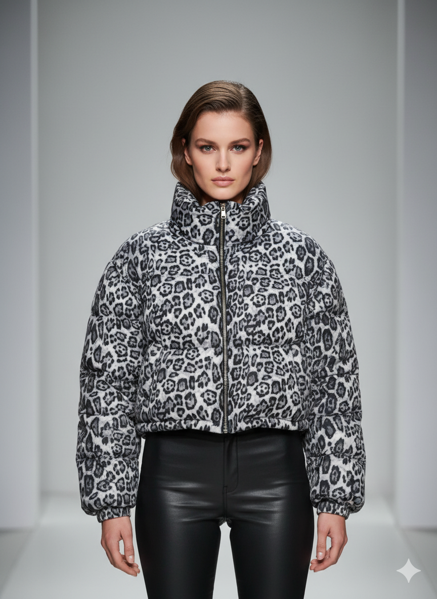 CCIC New York - Venta al por mayor Chaqueta - Mujer - Chaqueta Acolchada de Leopardo con Cuello Alto Recortado11