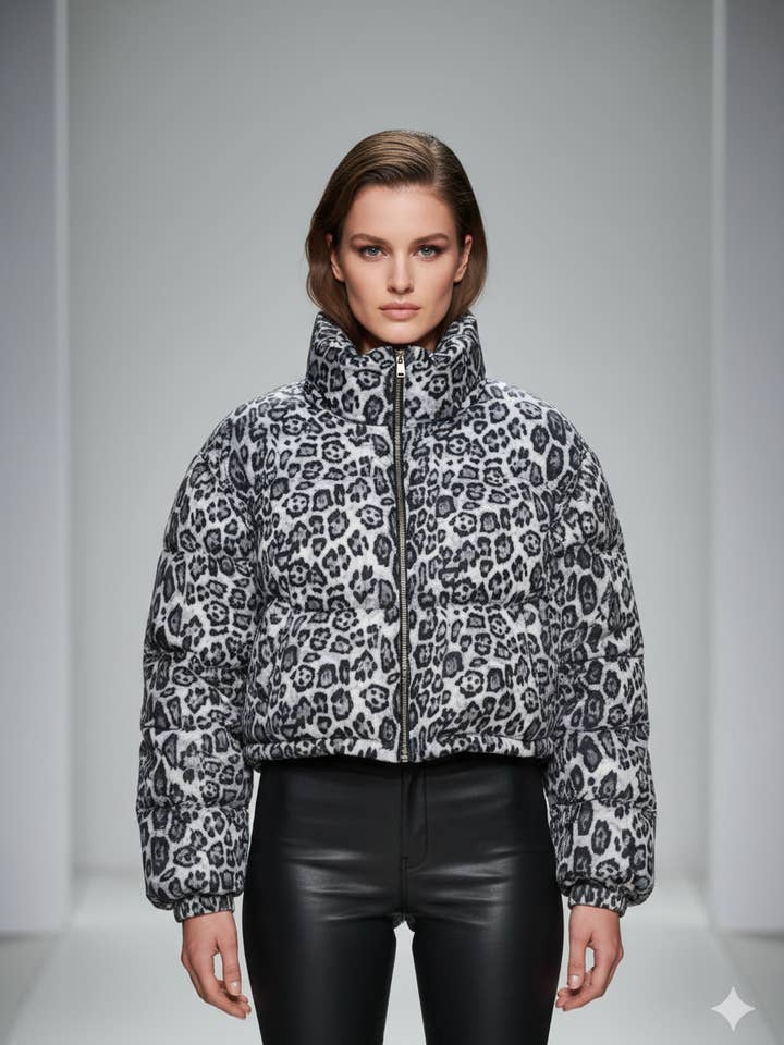 CCIC New York - Wholesale Jacket - Women's - Leopard Print Puffer Jacket Cropped Stand Collar11