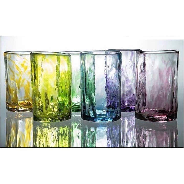 Sprout Enterprise - Wholesale Drinking Glass/Cup - Xaquixe Handblown Glass - Large - Set of 6 in Assorted Colors, Fuchsia or Clear