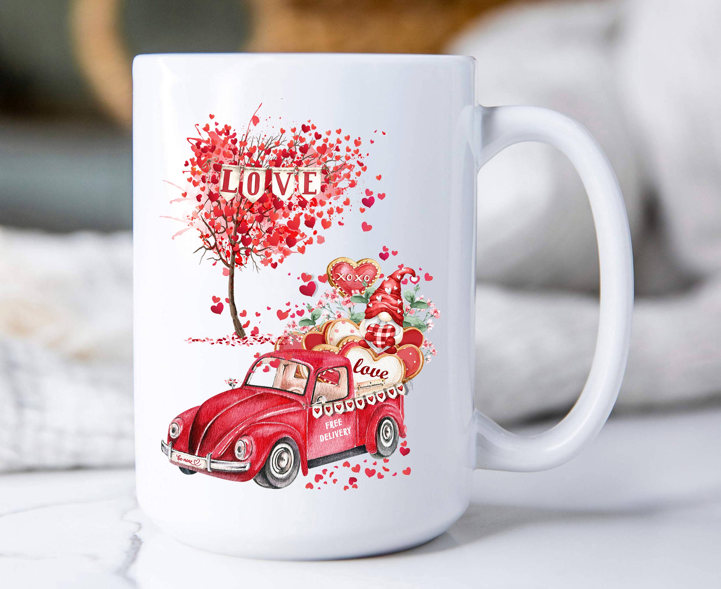 Avery Lane Gifts - Wholesale Coffee Mug - Valentine Gnome Red Truck Hearts Coffee Mugs