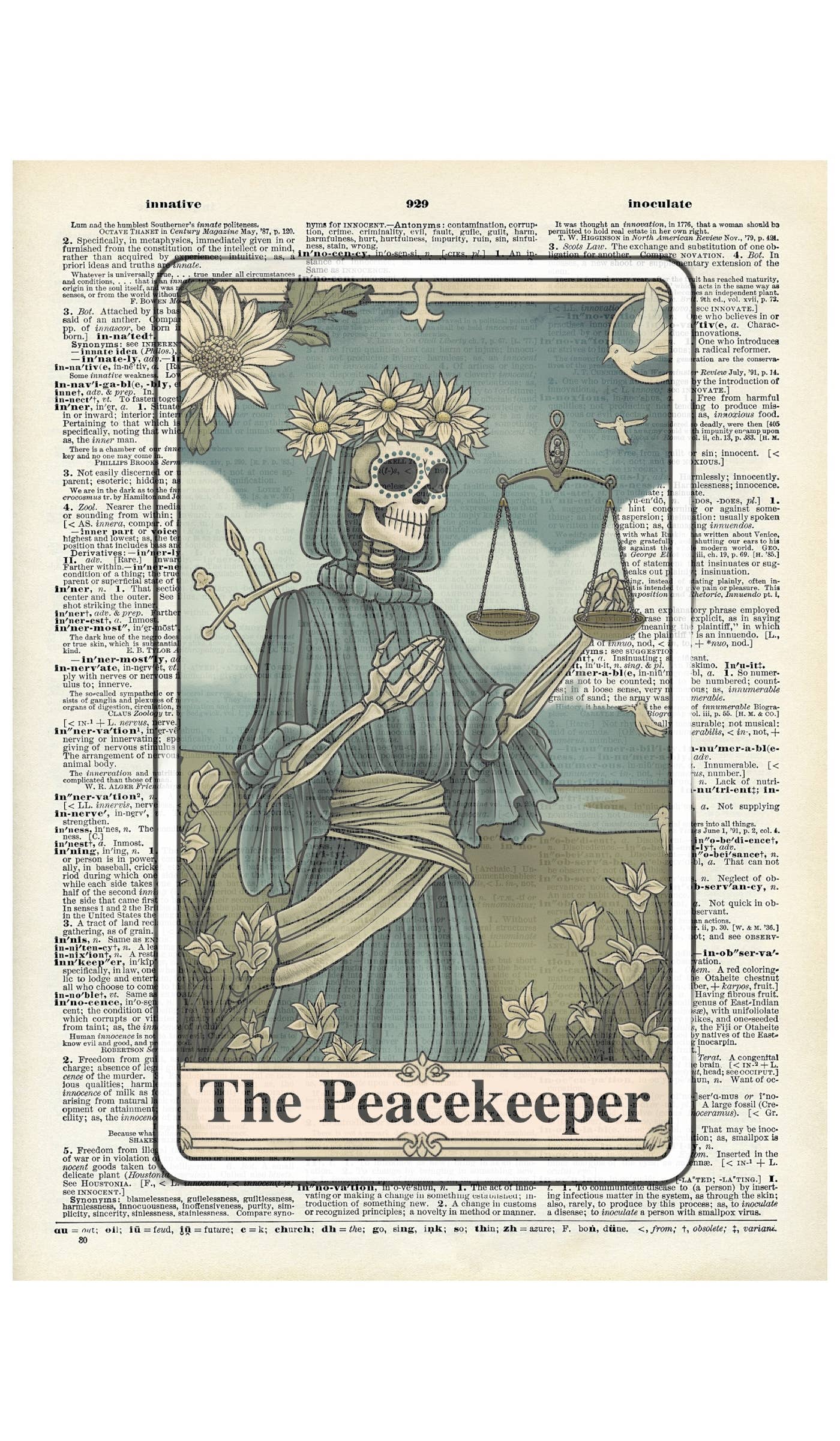 Crazilyhumbledesigns - Venta al por mayor Ilustración - El guardián de la paz, carta de tarot, vintage, impresiones de diccionario 0