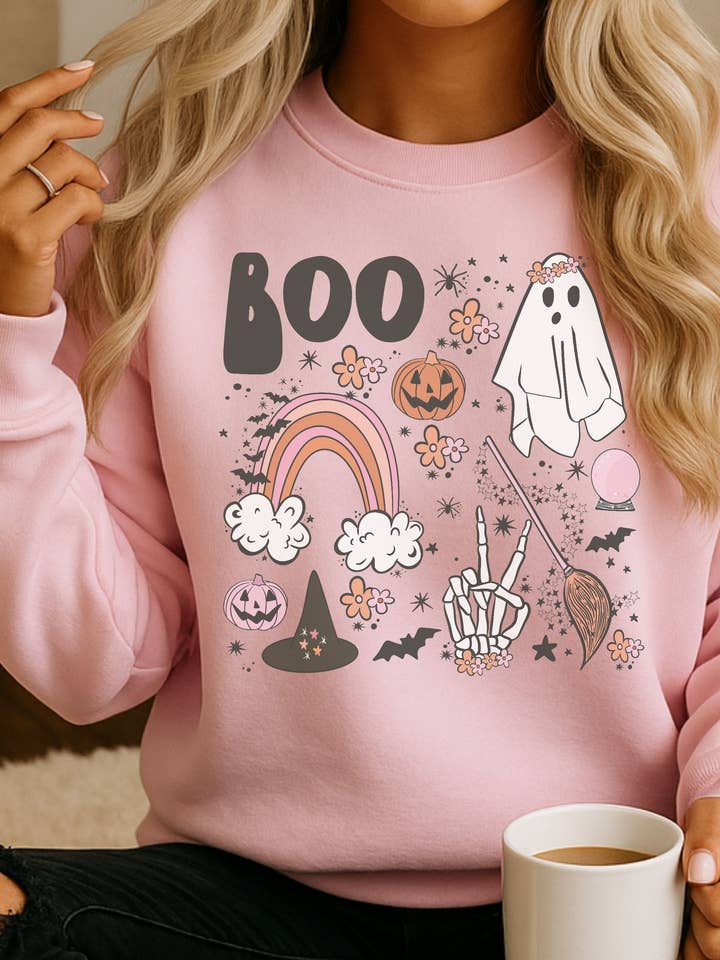 Boo Doodle Sødt Halloween Efterår Sweatshirt, Spøgelse Crewneck for engroshandel hos Gerdees