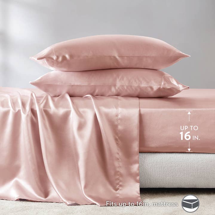 Olliix - Wholesale Sheet Set - Luxury Satin 6-Piece Sheet Set, Blush Pink13