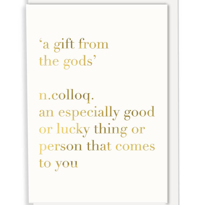 A Gift From The Gods - Vendita all'ingrosso Biglietti di auguri - Biglietto con scritta «Un dono degli dei» (definizione), con slogan
