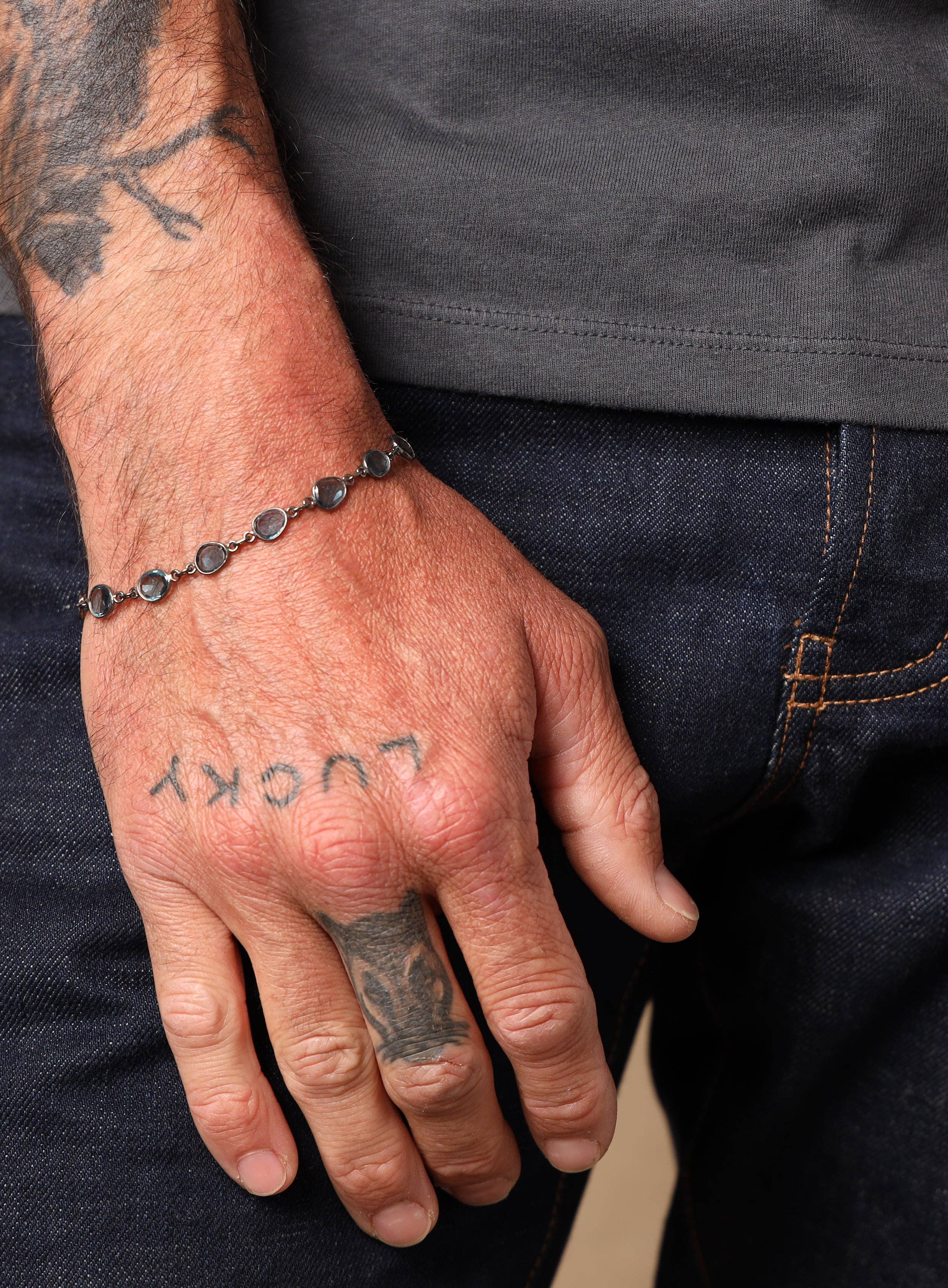 We Are All Smith - Vente Bracelets maillon et chaîne - Bracelet à maillons en topaze bleue de Londres véritable pour homme10