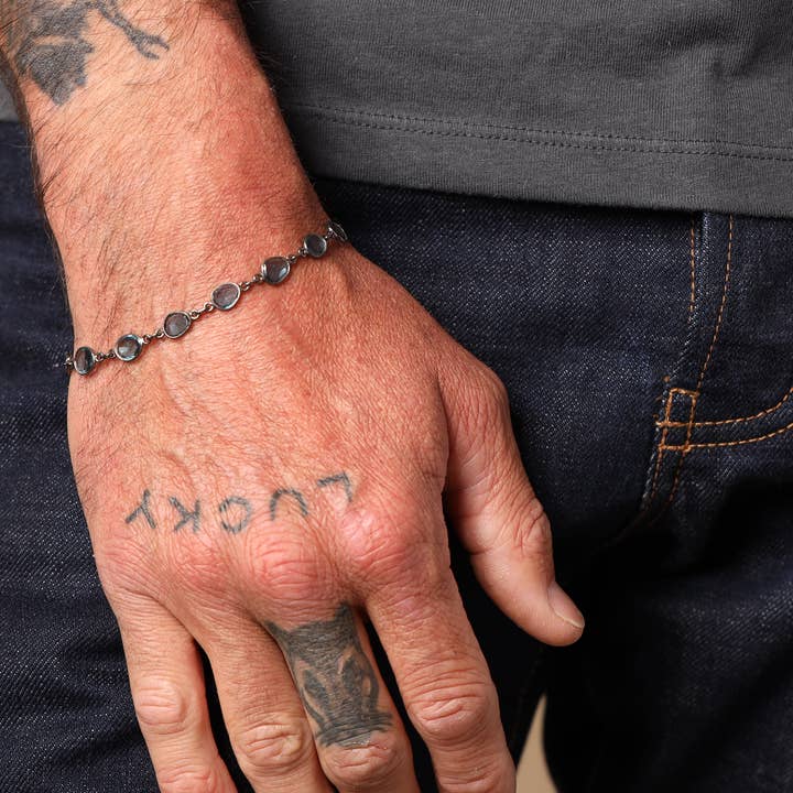 We Are All Smith - Vente Bracelets maillon et chaîne - Bracelet à maillons en topaze bleue de Londres véritable pour homme10