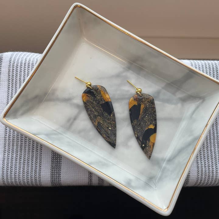 Black and Gold Sharps: Handmade Polymer Clay Earrings for wholesale by Honeybea Creations WI