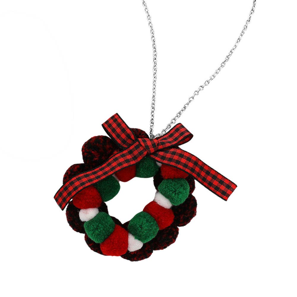 Sensibling Corp. - Wholesale Pendant/Charm Necklace - Bow Pom Pom Wreath Long Pendant Necklace3