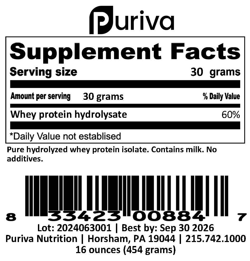 Puriva Nutrition - Wholesale Protein/Superfood Powder - Protein powder, Hydrolyzed Whey Protein Isolate, plain, 1 pound, Puriva Nutrition3