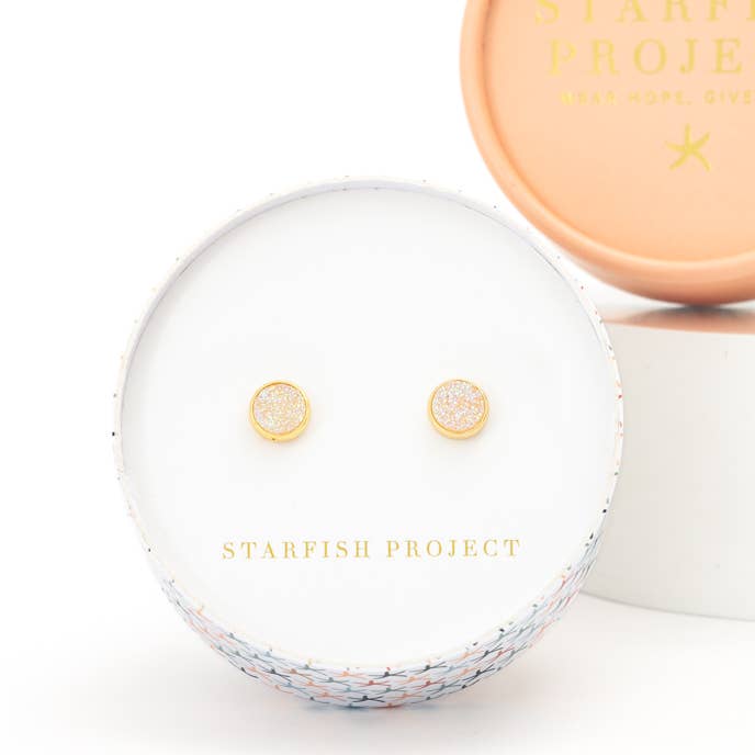 Starfish Project, Inc - Wholesale Stud/Post Earrings - Brittany White Agate Studs2