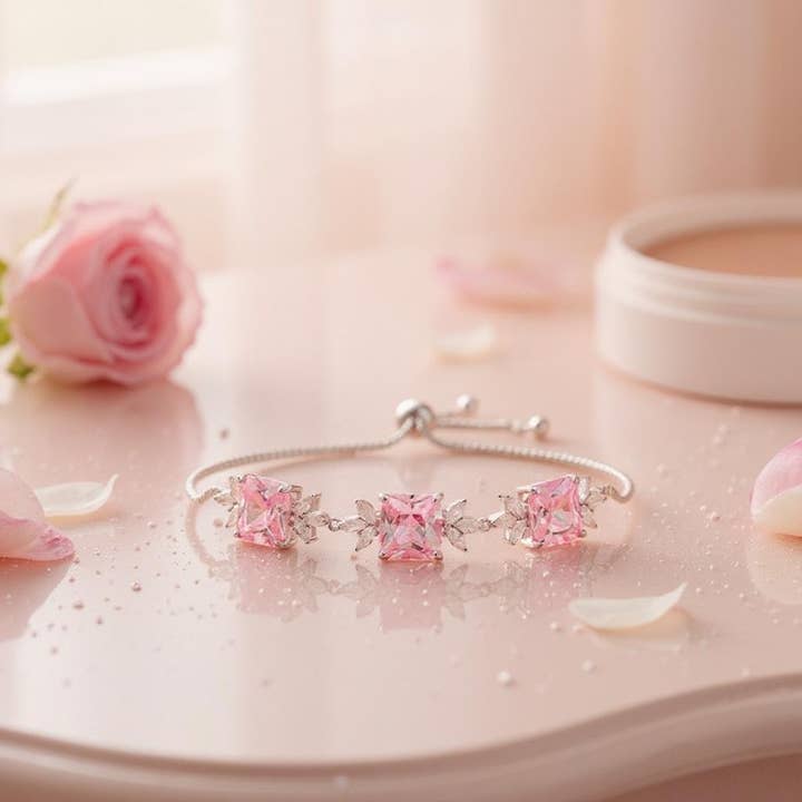 CZ KOLLEKTION - ROSA GUDOMLIGT ARMBAND - CZBR139 ROSA för wholesale av Athena Bridal Jewellery