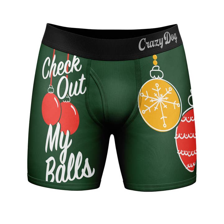 Green Check Out My Balls Mens Boxer Briefs Funny Underwear Graphic for wholesale on Faire