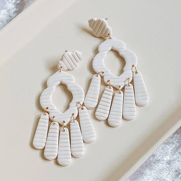 White Chandelier Dangles for wholesale by Happily Handmade Clay