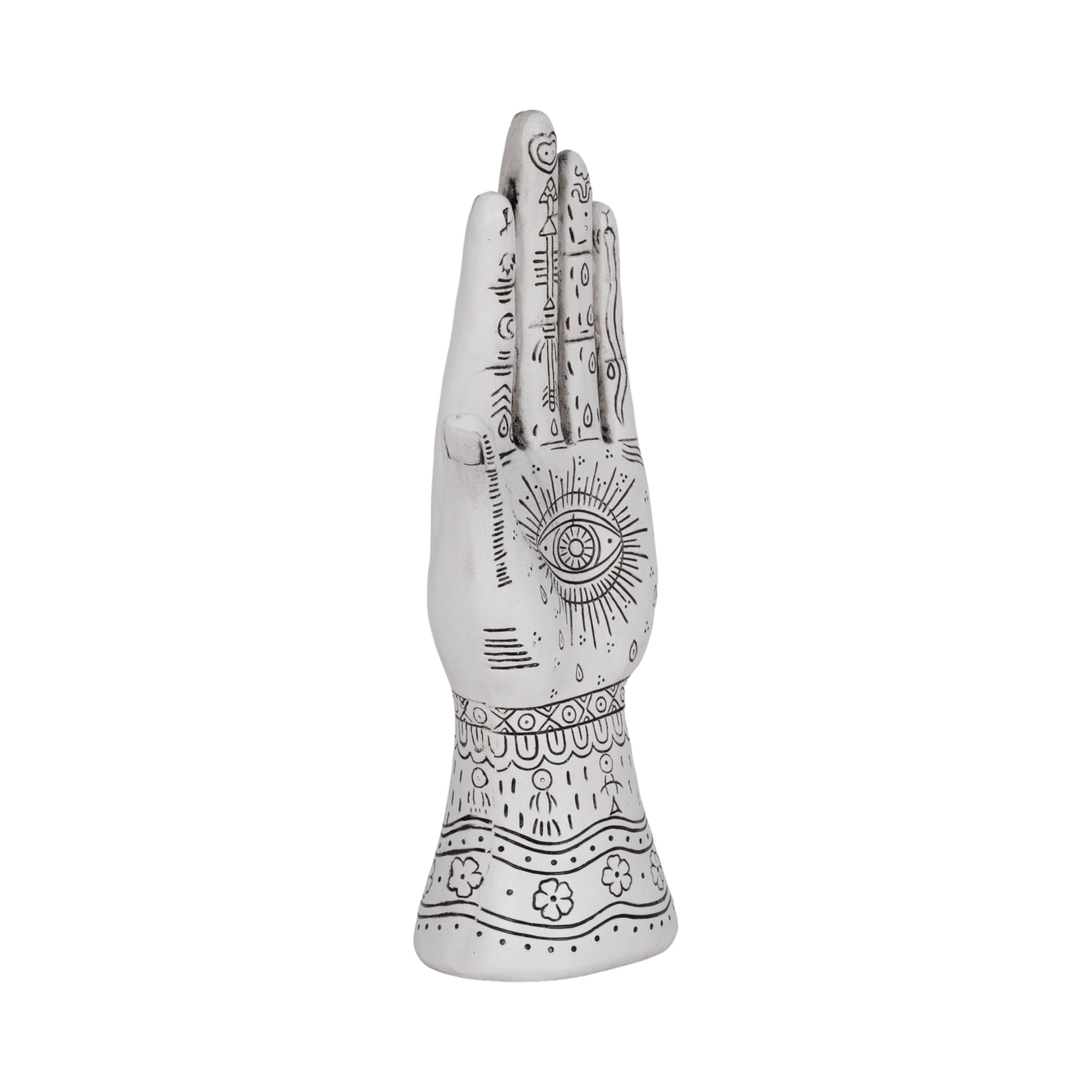 Sagebrook Home - Wholesale Decorative Tabletop Object - Sculpture - White Resin Symbolic Eye Tattoo Hand, 10 in.4