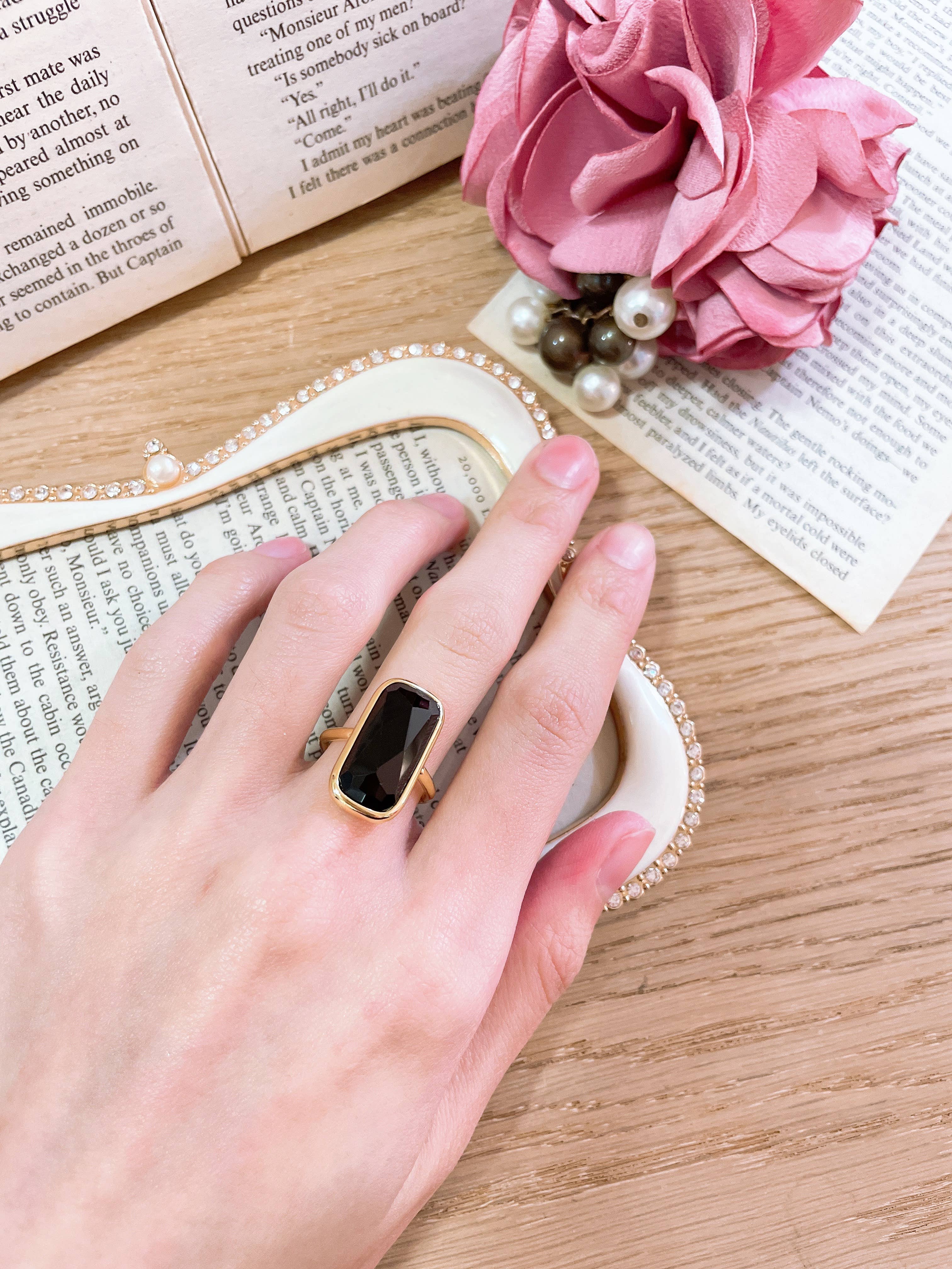 Zoey Simmons - Wholesale Cocktail/Statement Ring - Black Onyx Rectangle Ring - GF2