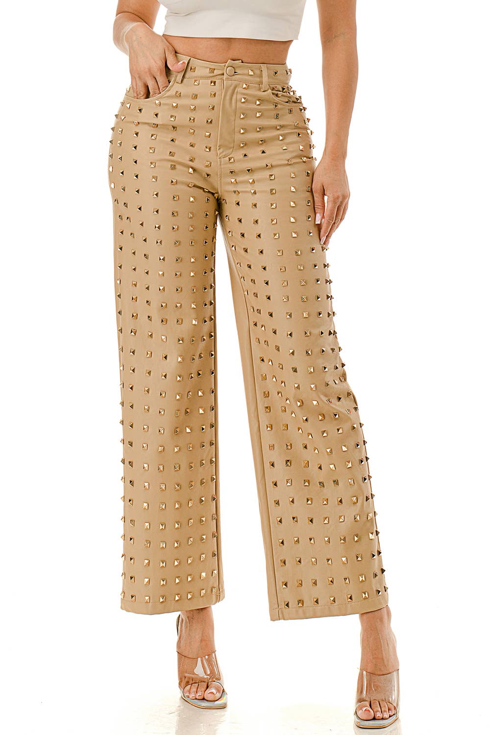 SALT - Venta al por mayor Pantalones - Mujer - Pantalones de Pierna Ancha con Tachuelas Negros (SP5047)9