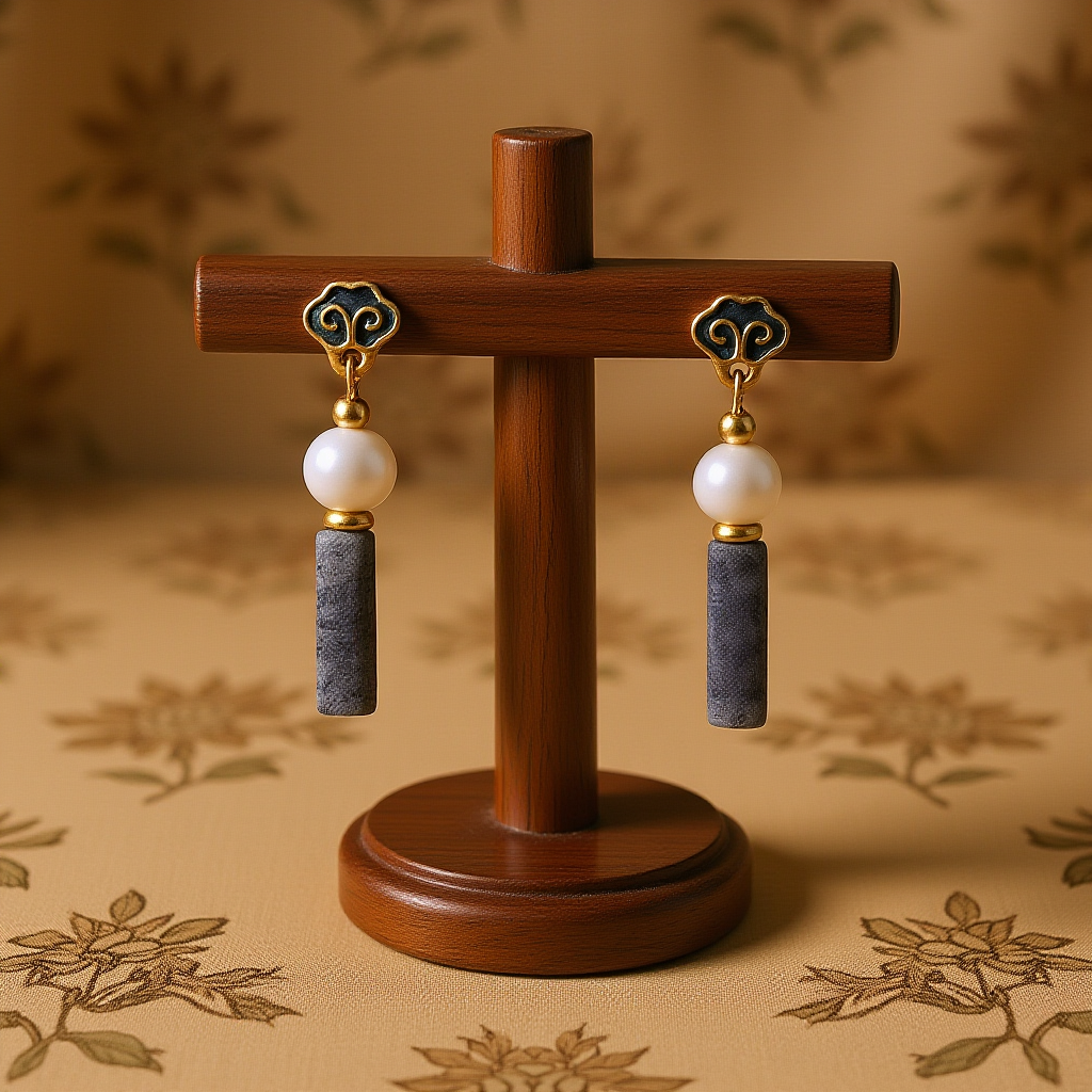 Otterware - Wholesale Dangle Earrings - Handmade Cloisonné Enamel Earrings: Pearl & Jasper, S9256