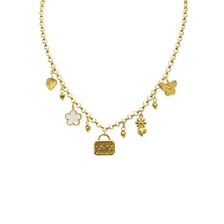 AMORINO SRL - Wholesale Pendant/Charm Necklace - CHAIN NECKLACE WITH CHARMS AND CRYSTALS - YNK241344B7183