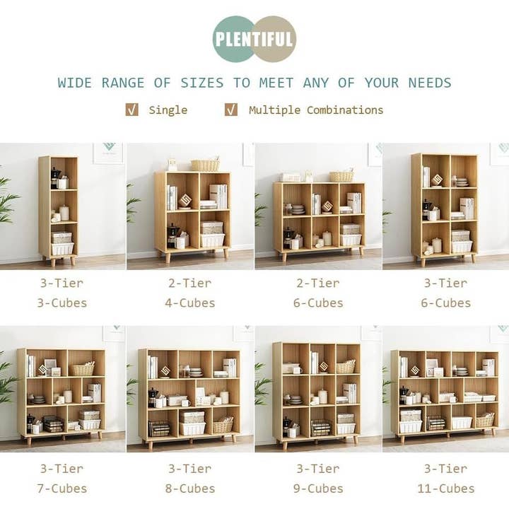 Open Cube Low Bookcase 3 Tier Freestanding Oak Finish for wholesale on Faire3