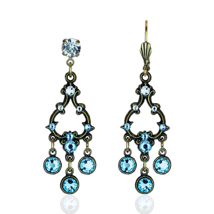 Light Turquoise Filigree Chandelier Crystal Drop Earrings for wholesale by Anne Koplik Designs, Inc.
