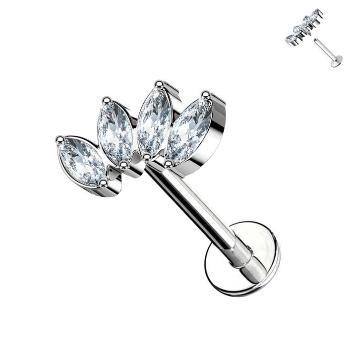 Labret Leaf Piercing with Crystal for wholesale by Awaken