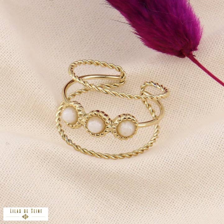 Lilas de Seine - Wholesale Multi-Stone Ring - Ethnic multi-row stone ring in steel 04231673