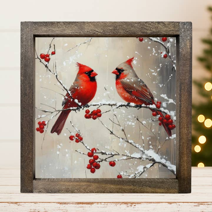 Duo Christmas Cardinal’s Framed Sign SKU: 4508 for wholesale by Buckeye Craft Co.