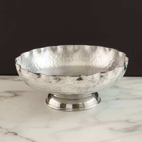 India Handicrafts Inc - Wholesale Decorative Plate/Dish/Bowl - Short Hammmered Aluminum Pedestal Bowl1
