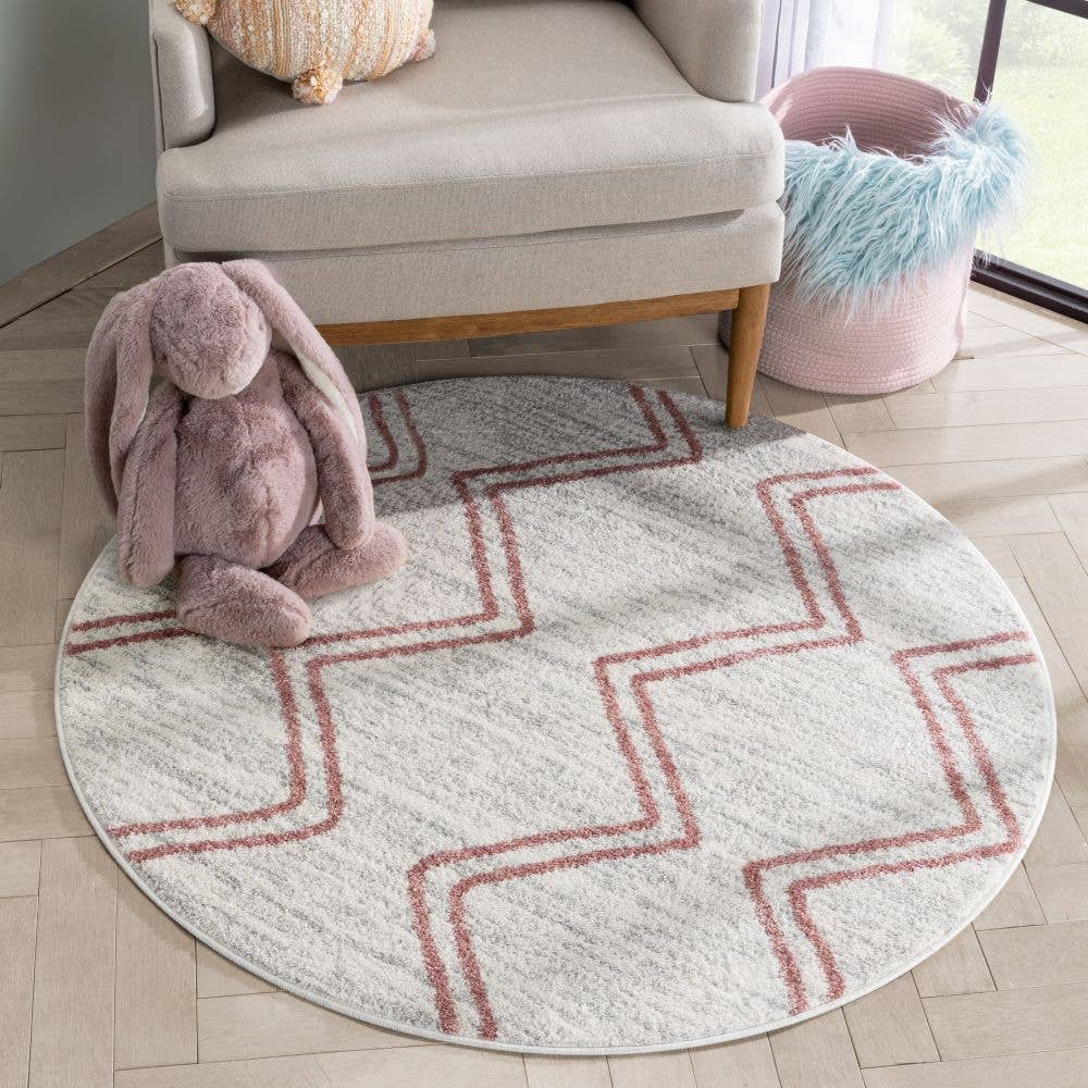 Well Woven - Wholesale Area Rug - Kids & Baby - Reeve Modern Chevron Zig-Zag Pink Ivory Kids Rug13