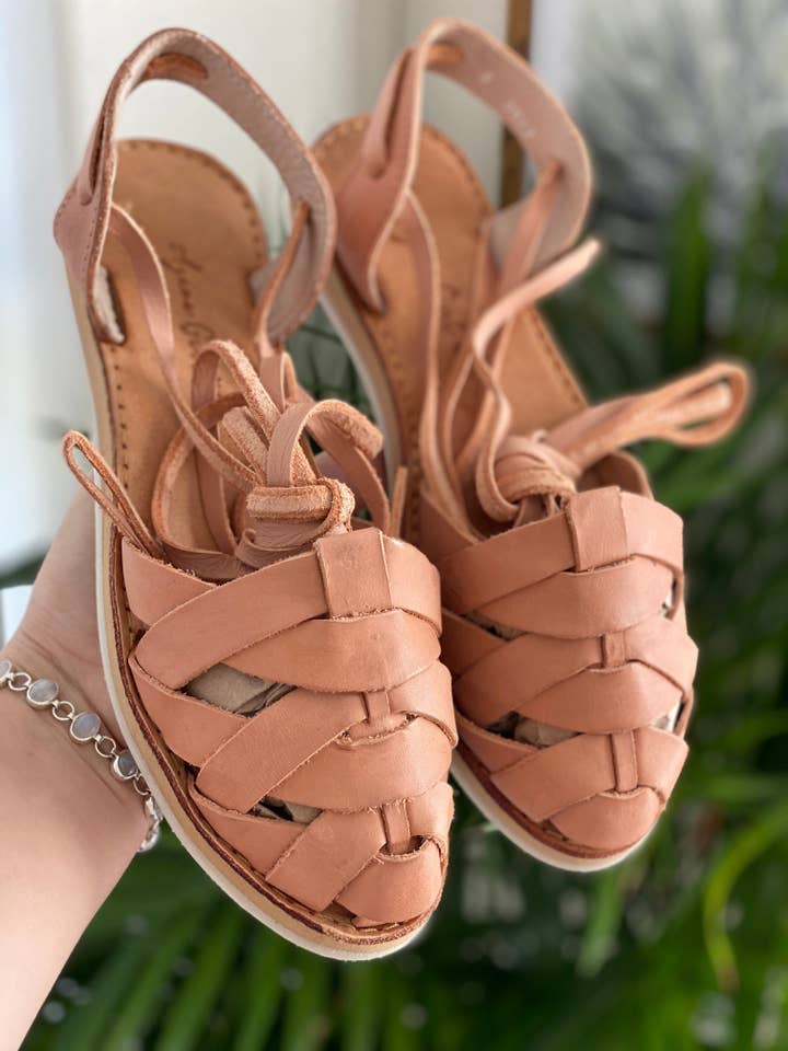 Amelia Lace-Up Huaraches - Tan for wholesale by Agave Girl