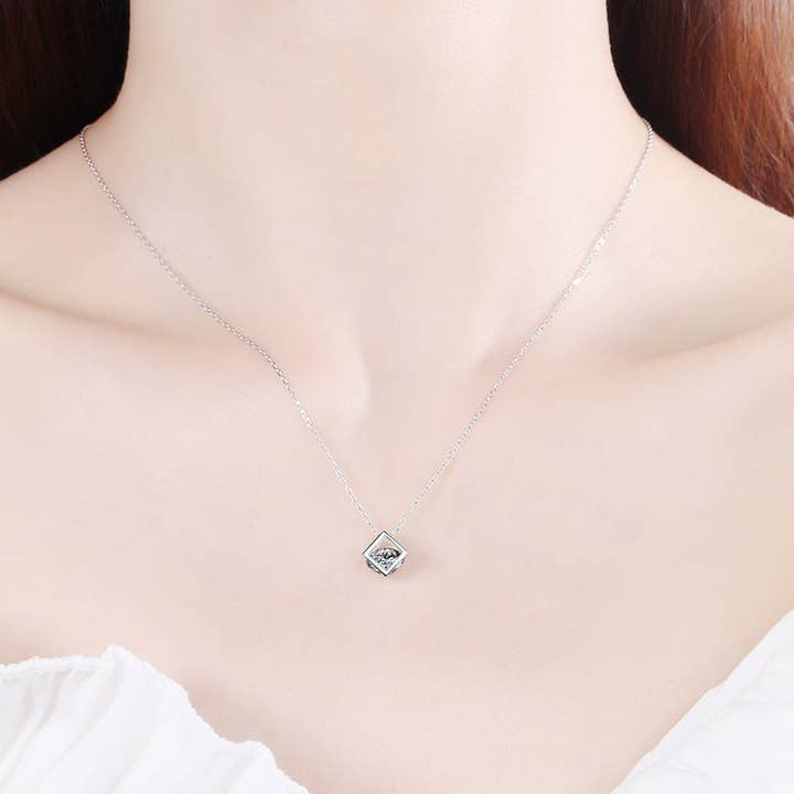 Perimade & Co. LLC - Wholesale Pendant/Charm Necklace - Magic Cube Moissanite Charm Necklace in 925 Sterling Silver