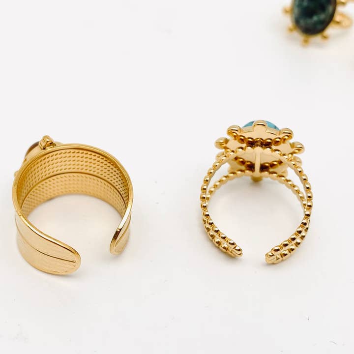 Mio Queena - Wholesale Cocktail/Statement Ring - 18K Gold Plated Stainless Steel Natural Stone Rings - FGS/CS5