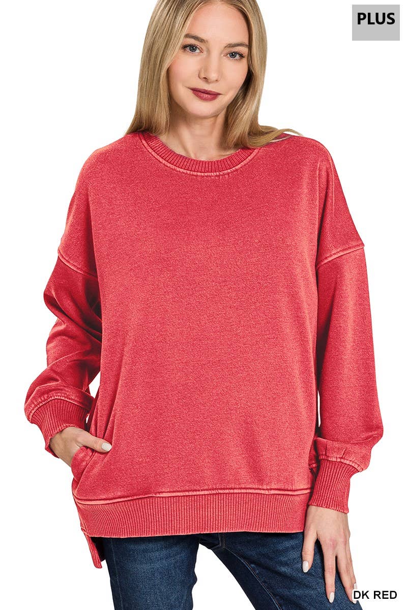 42POPS – wholesale Sweatshirt – Women's – .0827 Plus Pigment Dye Fleece Hi Low Hem Pullover With Pocket SI-211