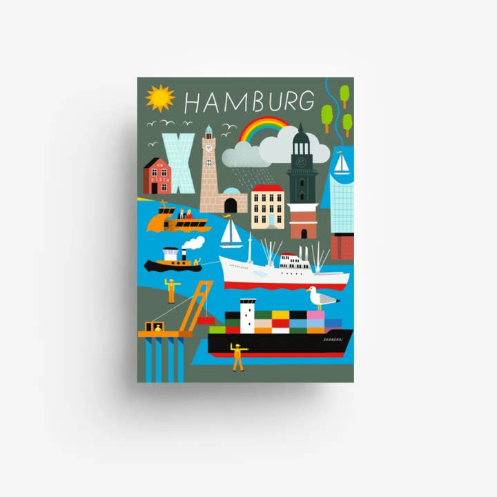 Hamburg Rainbow Olive postcard for wholesale by Human Empire