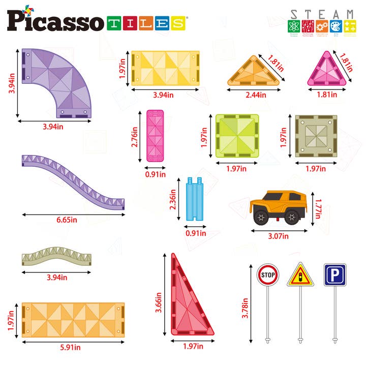 PicassoTiles - Wholesale Building Set - Kids - PicassoTiles 60pc Travel Size Magnetic Tile Race Track Set1