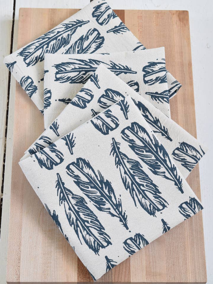 Organic Cotton Napkins - Block Feather - Navy Blue Set of 4 for wholesale by Hearth and Harrow