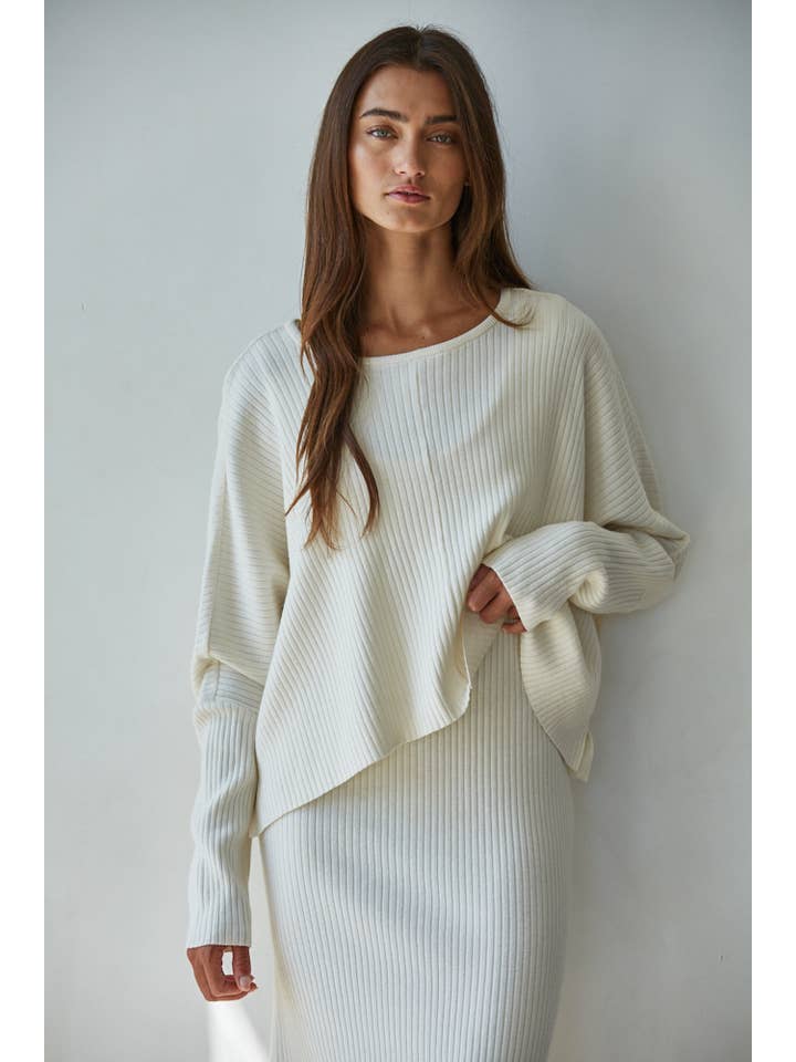 By Together - Wholesale Knit Sweater - Women's - W2288T | Knit Sweater Ribbed Round Neck Long Sleeve Top3