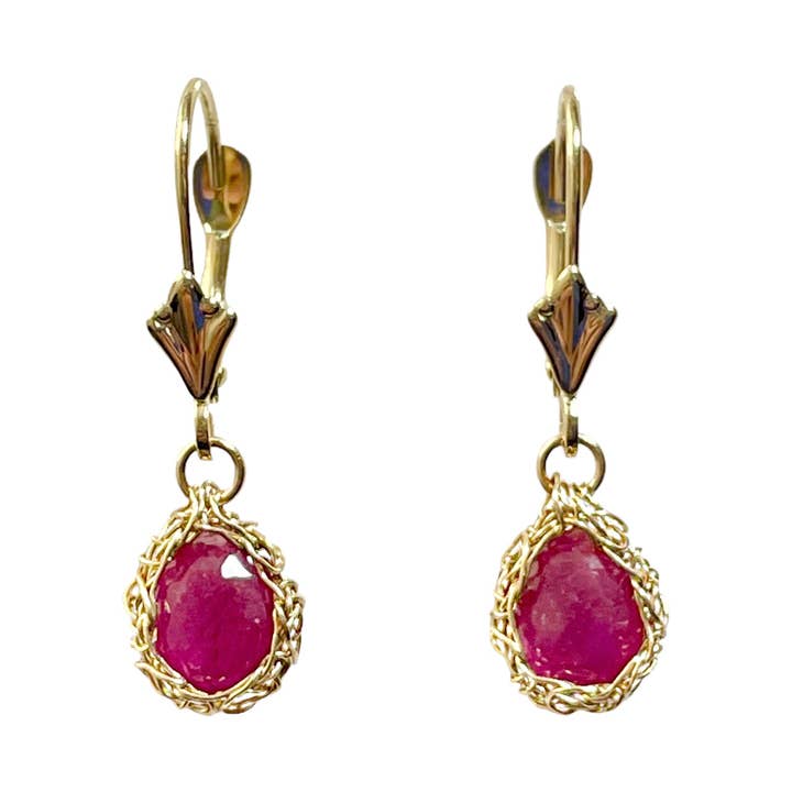 Boucles d'oreilles en or 14 carats avec rubis pour la vente par Arivka Jewelry
