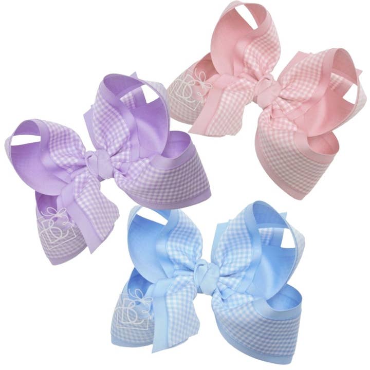 LAYERED GINGHAM/GROSGRAIN BOW ON CLIP for wholesale by Beyond Creations, LLC
