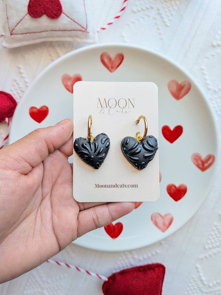 Black on black talavera hearts for wholesale by Moon & Cats