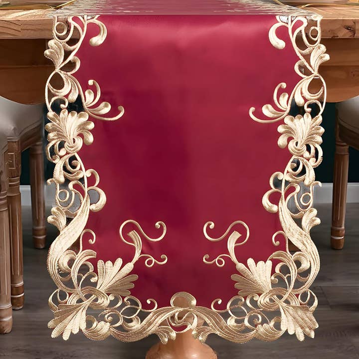 Decozen - Wholesale Table Runner - Burgundy Charm – Burgundy Gold Table Runner, Chantelle Collection Artistic Table Décor 14*108 inch5