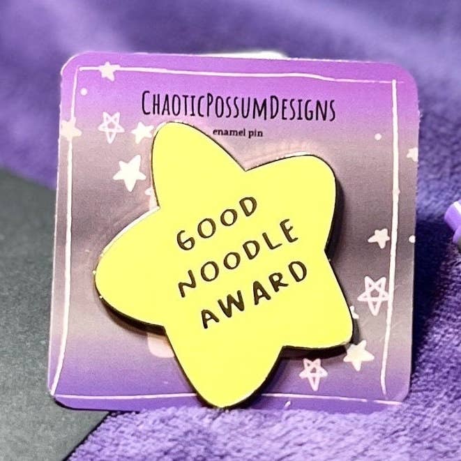 Good Noodle Enamel Pin | Good Job Gold Star Award Pin for wholesale by ChaoticPossumDesigns