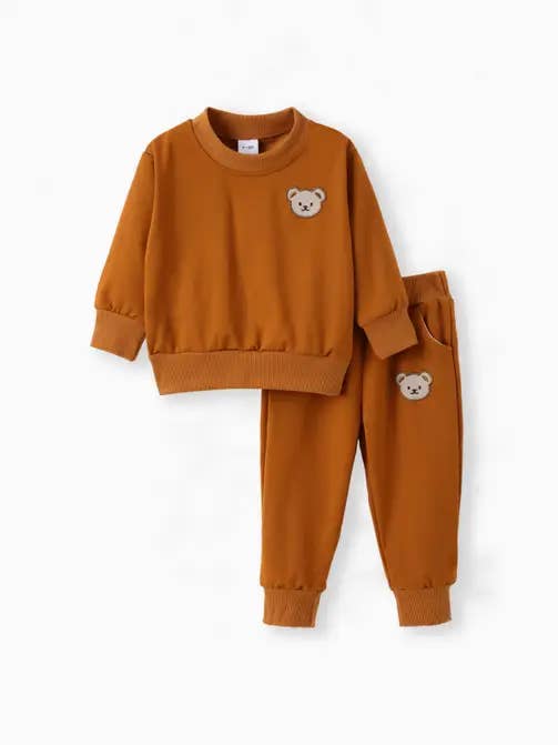 PatPat - Wholesale Top & trousers set – Baby - 2pcs Baby/Toddler Girl/Boy Solid Bear Pattern Sweatshirt Set2