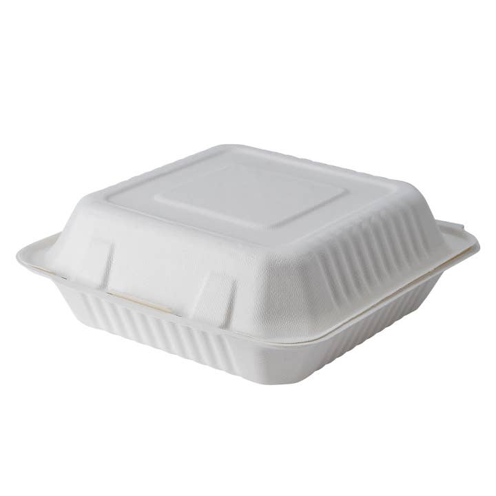 CaliWare 9''x9''x3'' 1C No PFAS Bagasse Hinged Box 200pcs/ct for wholesale by CaliWare