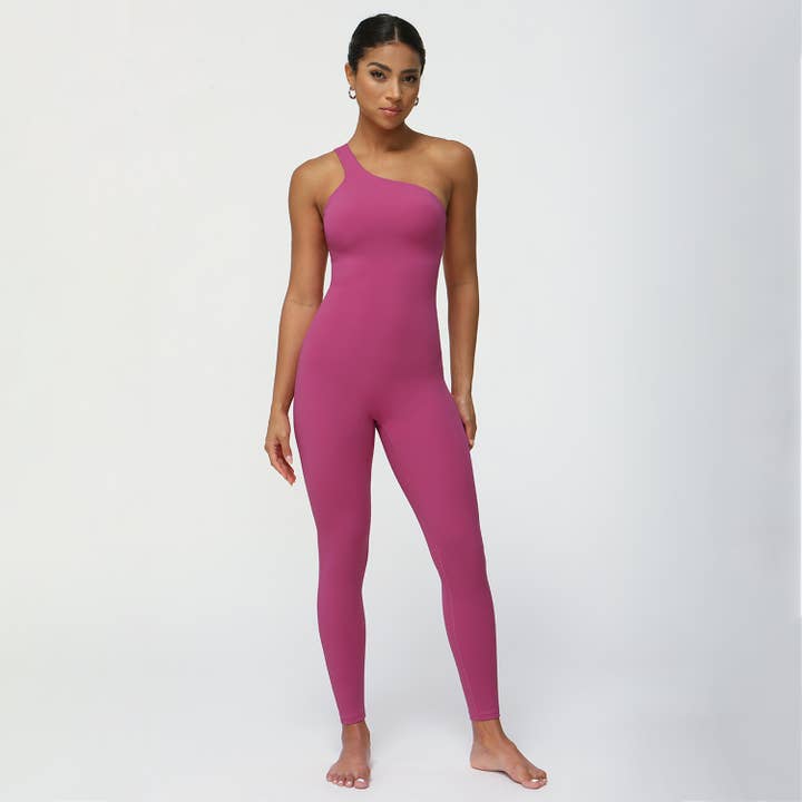 Sodalemon – wholesale Jumpsuit – Women's – Women Single Shoulder Fitness Padded Yoga Sport Jumpsuit3