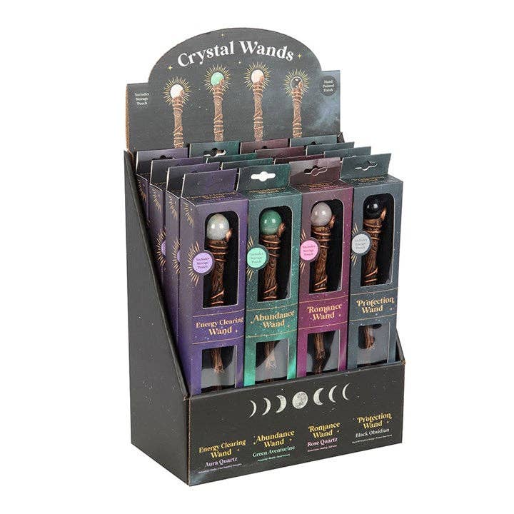 Something Different Wholesale - Wholesale Meditation Supplies - Set of 16 Crystal Wands with Pouches in Display1