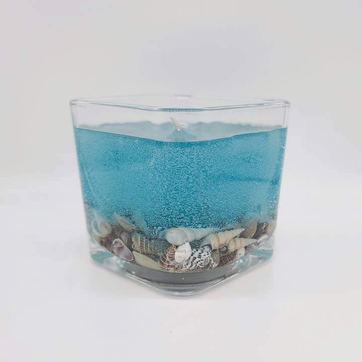 JEMS of the Sea - Wholesale Jar/Filled Candle - Seashell Gel Candle - Real Sand/Shells - 10 oz - Square